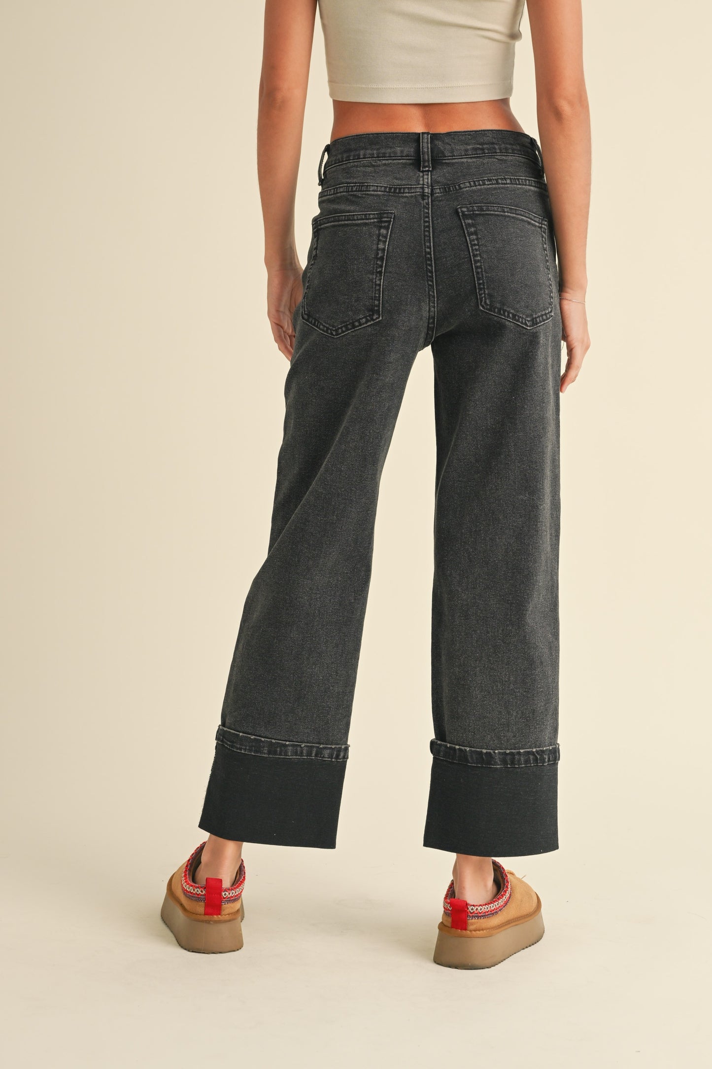 cuffed black denim pants