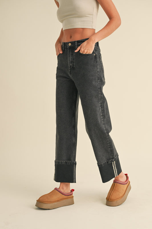 cuffed black denim pants