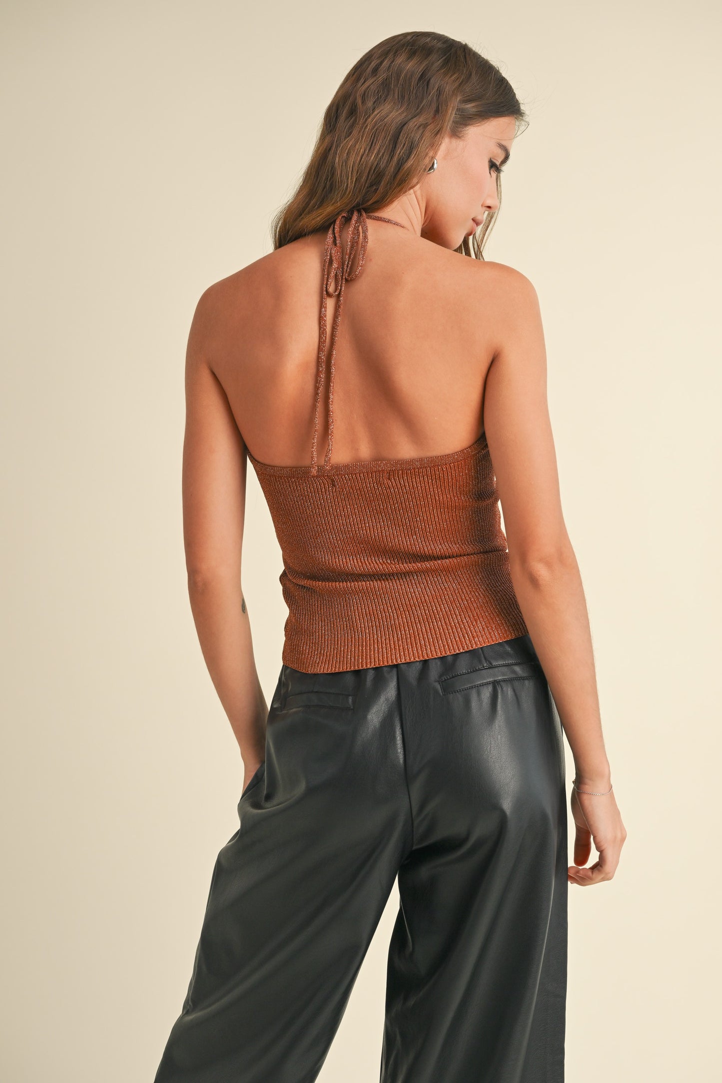 metallic twist front top