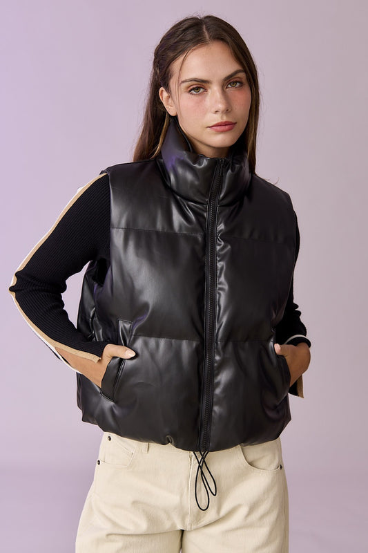 faux leather puffer vest