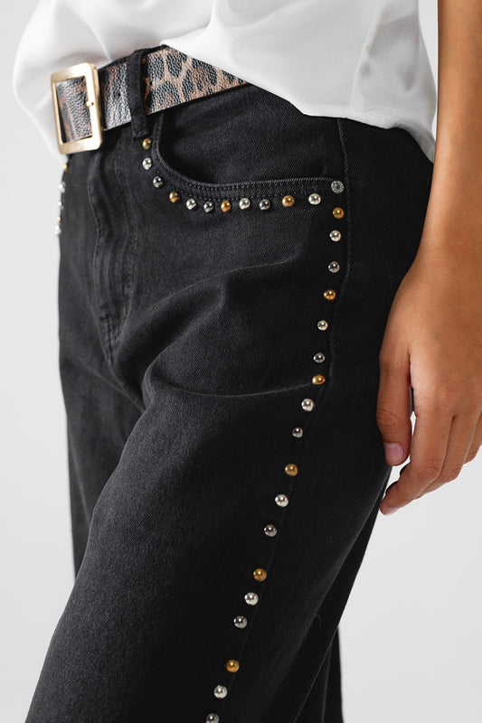 studded straight leg jeans