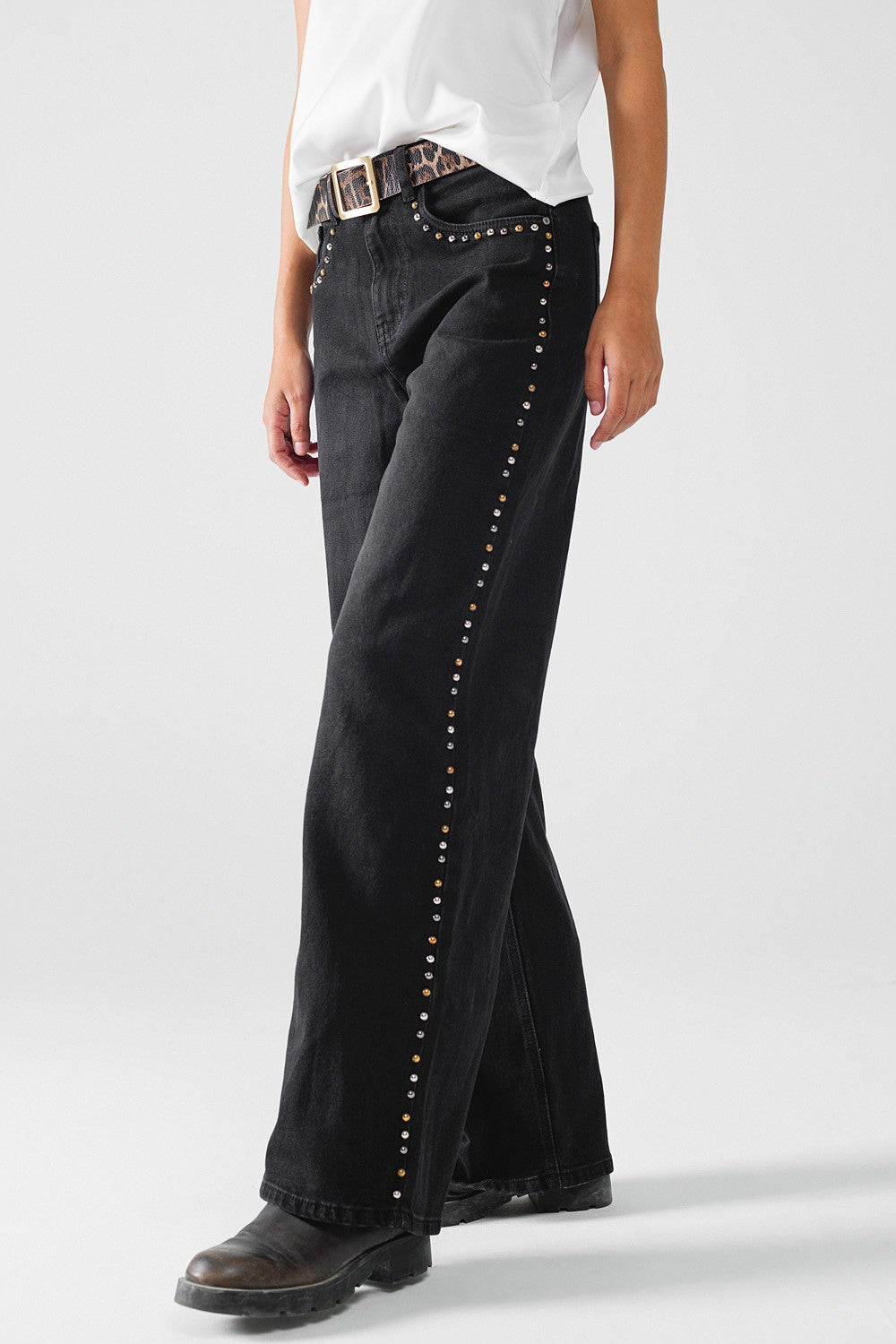 studded straight leg jeans