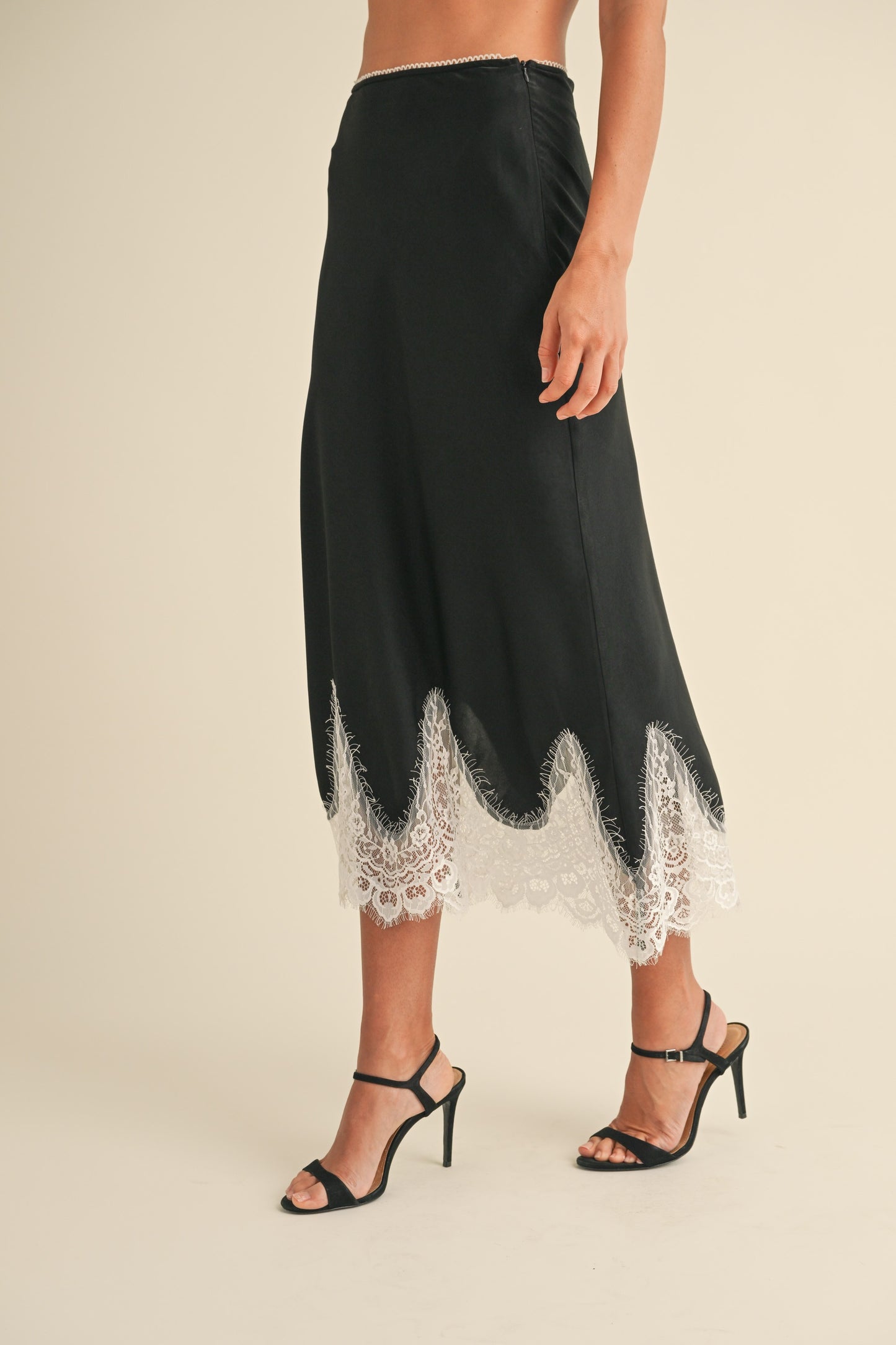 lace trim midi skirt