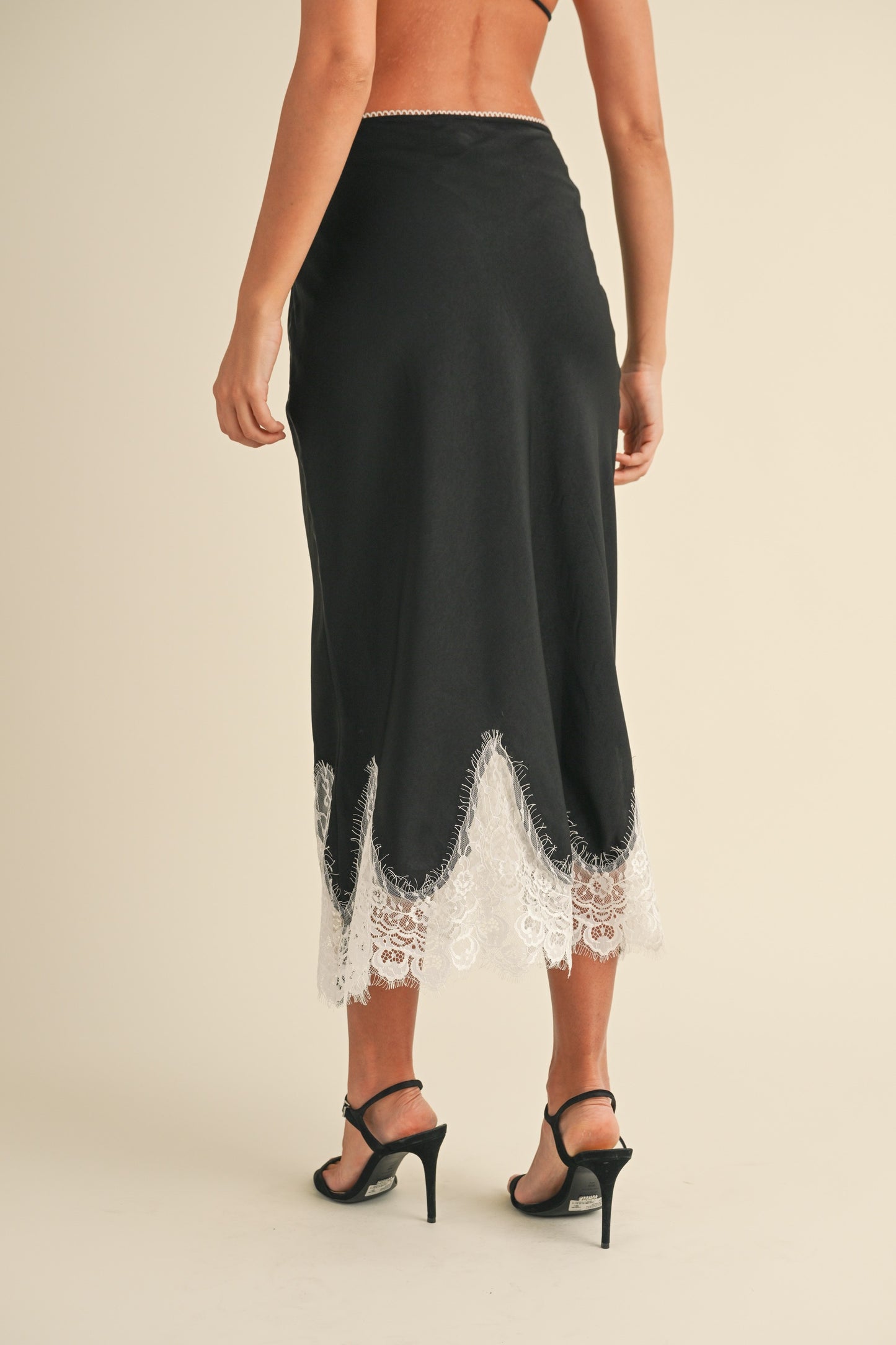 lace trim midi skirt