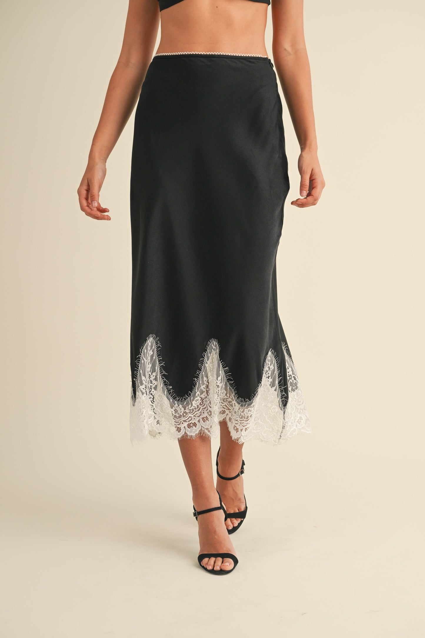 lace trim midi skirt