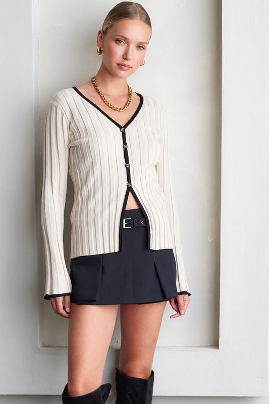 contrast hem cardigan