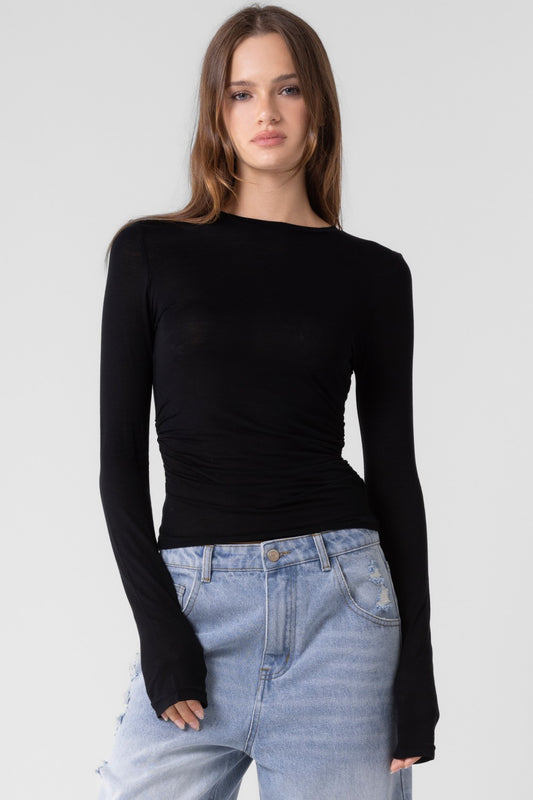 shirred long sleeve top