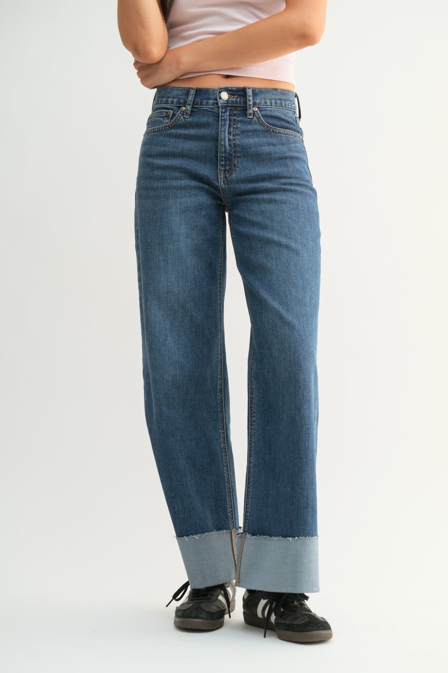 cuff wide leg jeans