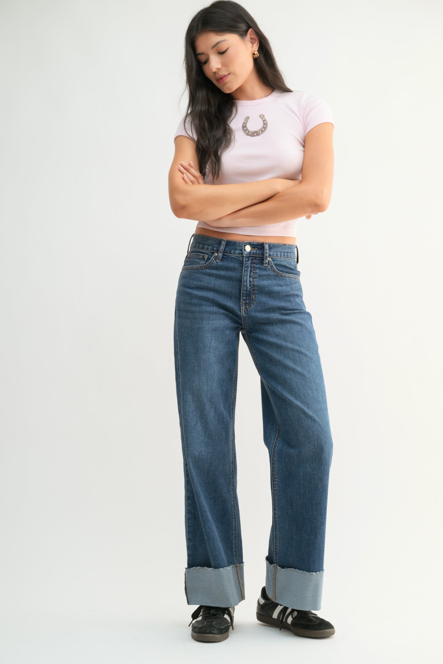 cuff wide leg jeans