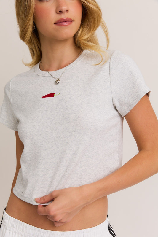 red pepper embroidered shirt