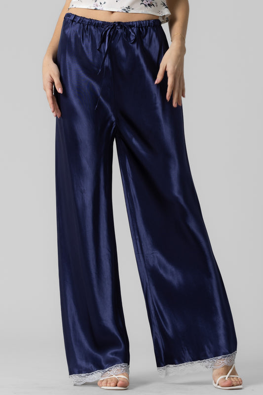 satin lace trim pants