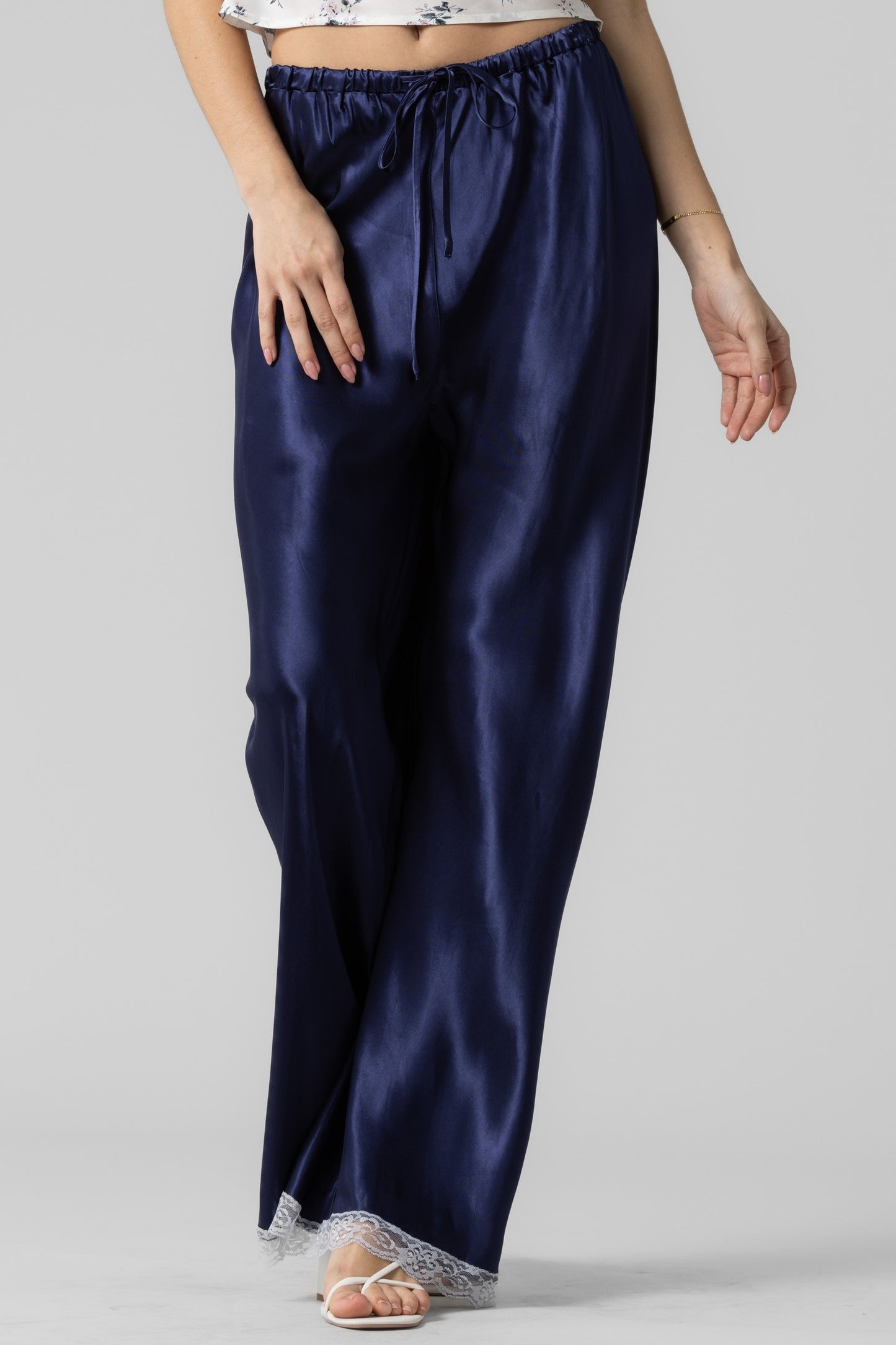 satin lace trim pants