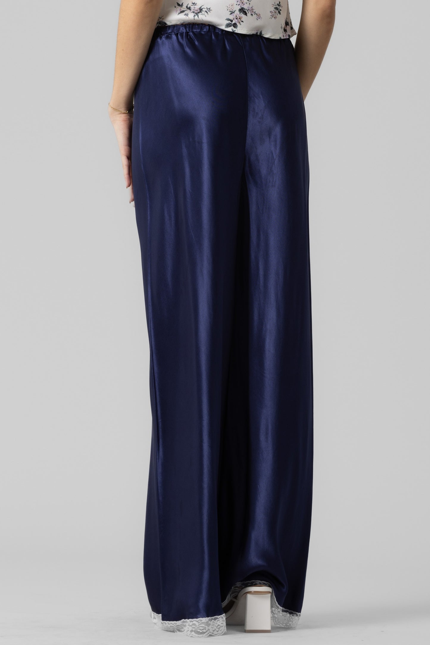 satin lace trim pants