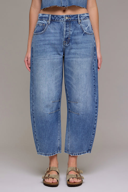 medium wash barrel jeans