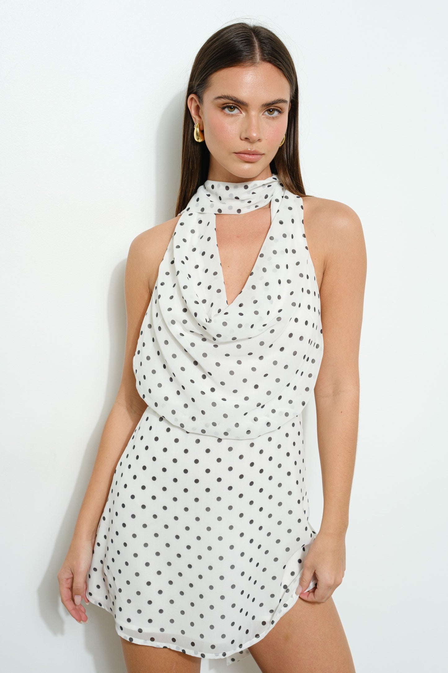 polka dot halter mini dress