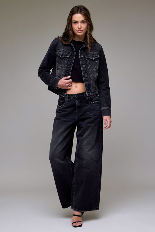 studded low rise jeans