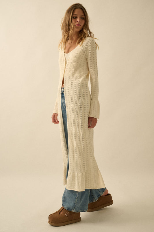 pointelle duster cardigan