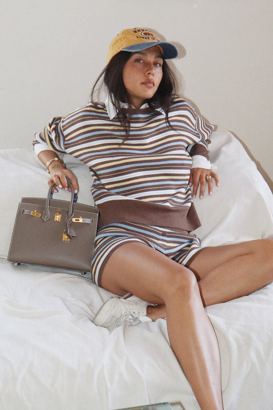 retro striped knit collar sweater