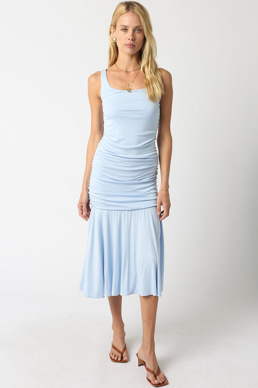 danna ruffle midi dress