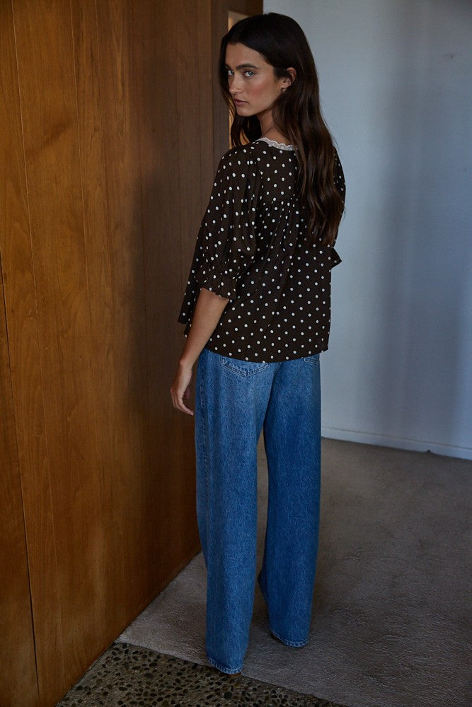 charlotte ribbon dotted top