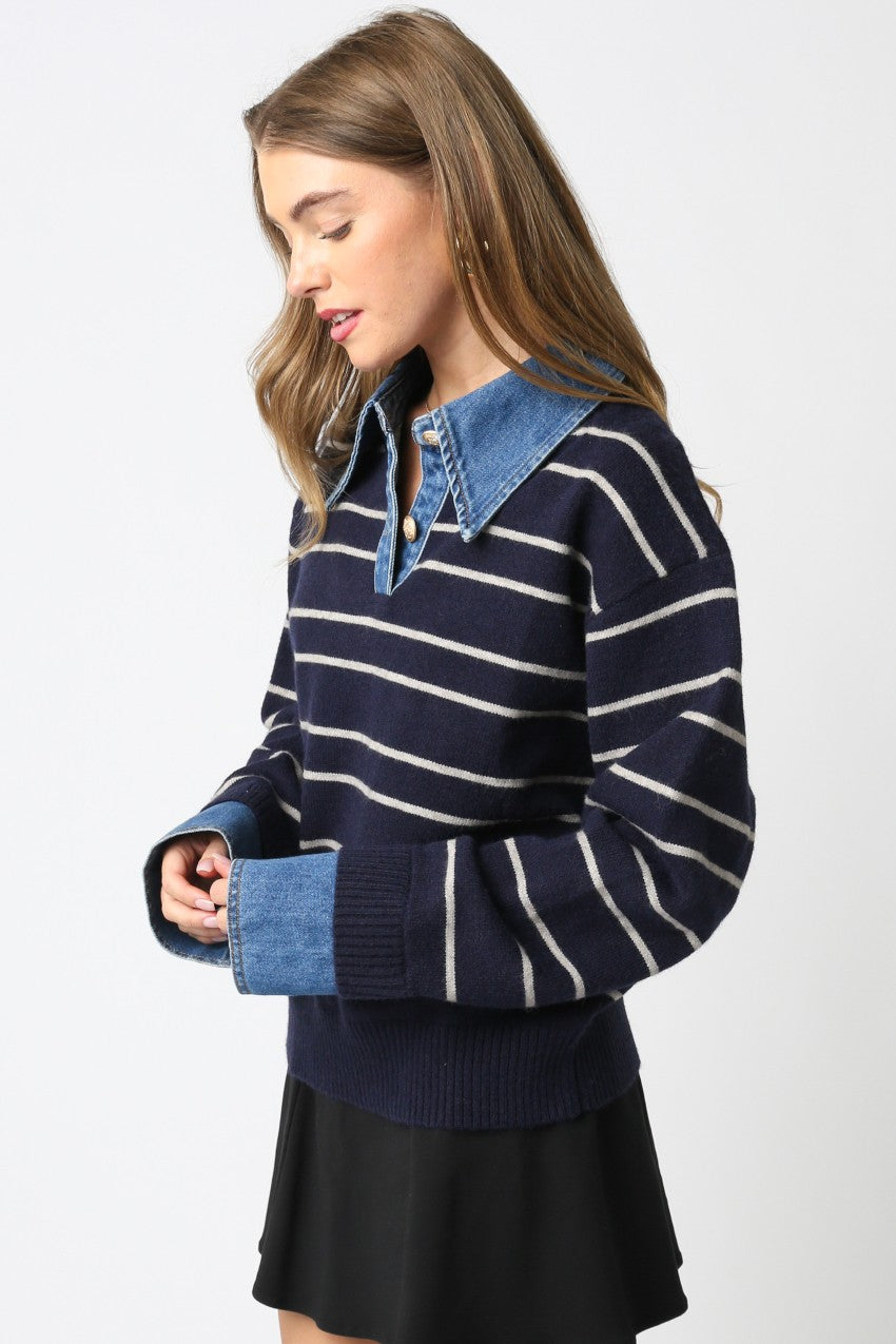 denim contrast sweater