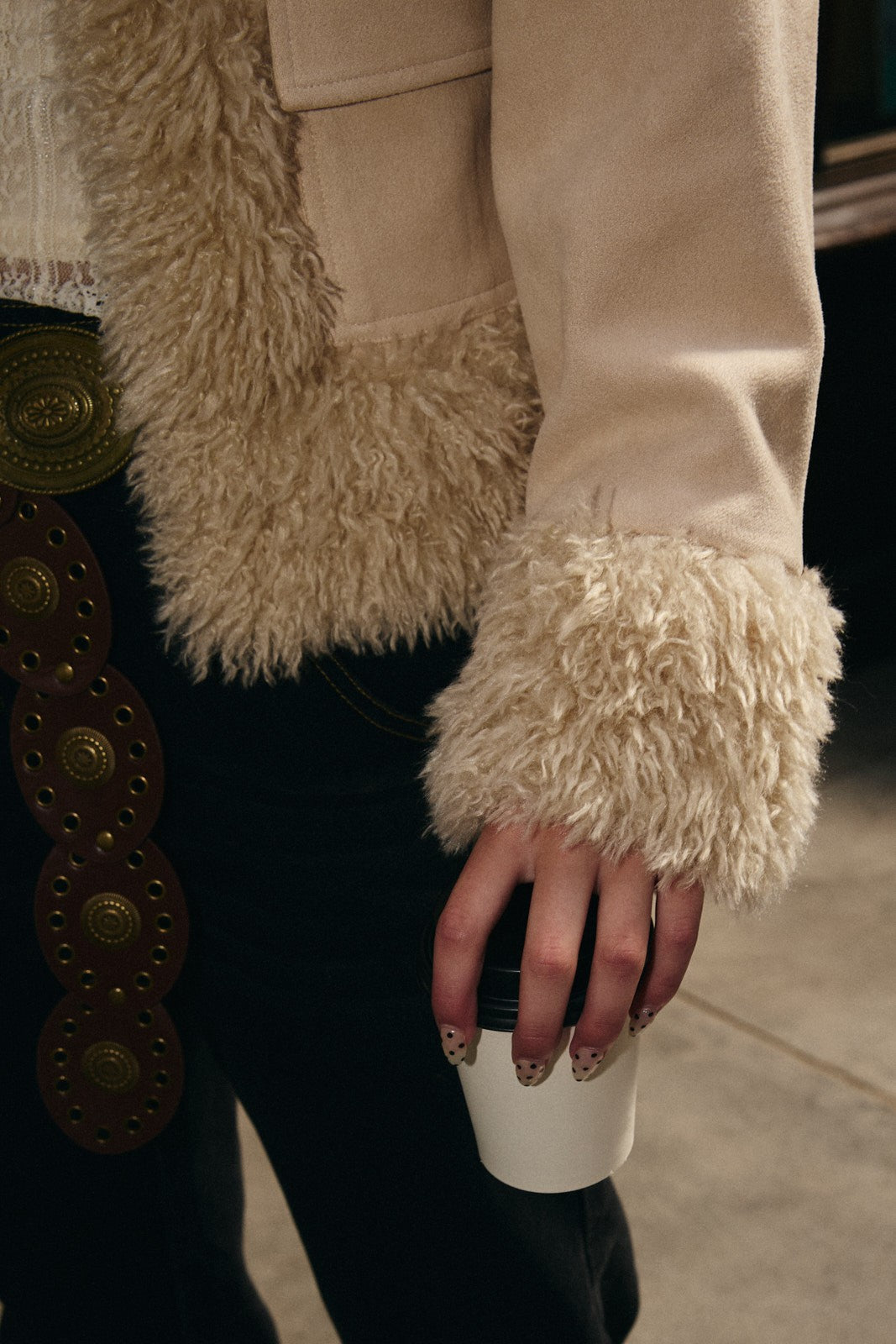 fur trim suede jacket