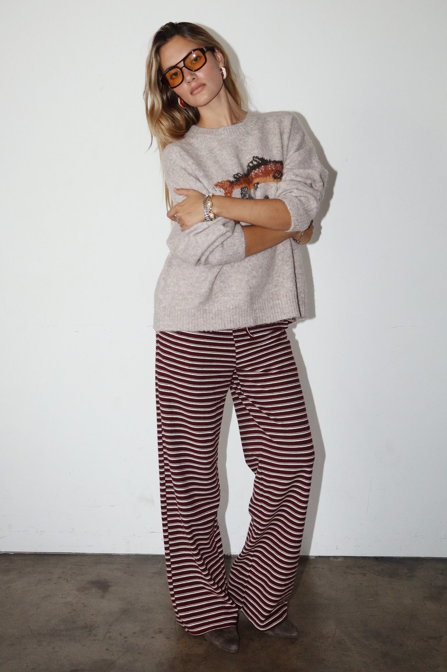 striped wige leg pants