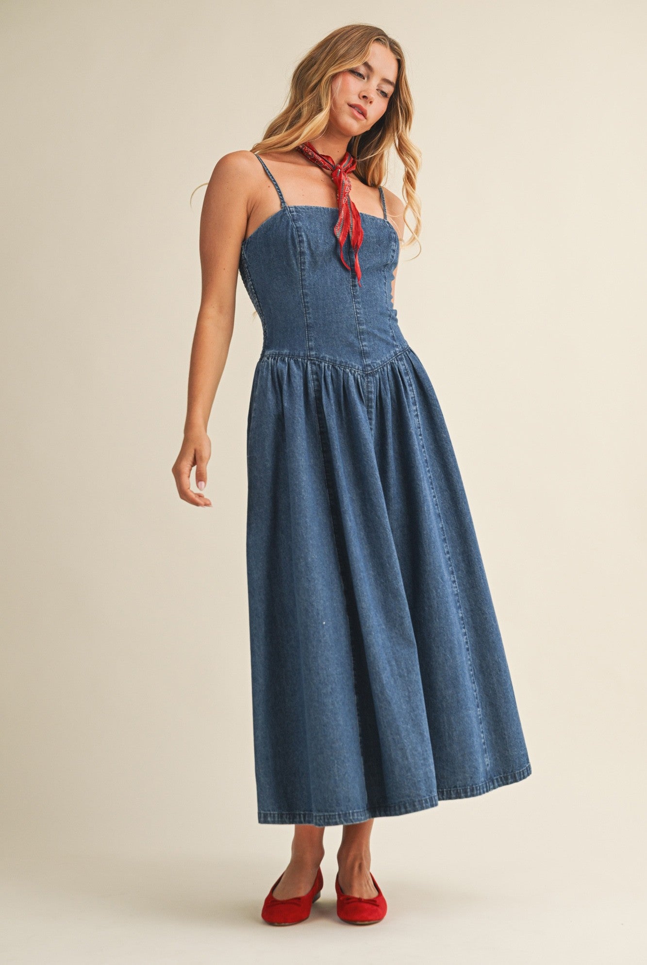 two ways denim maxi dress