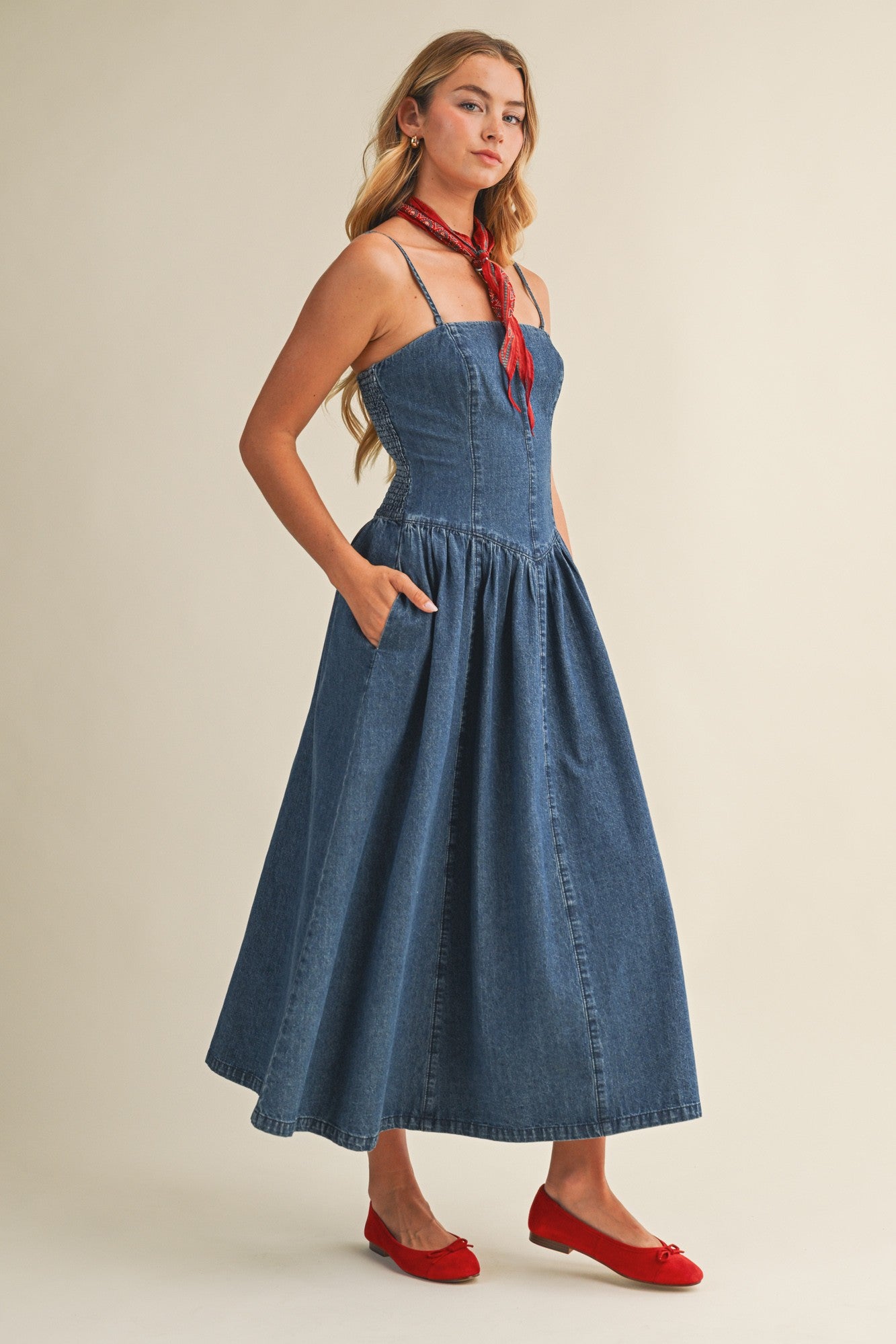 two ways denim maxi dress