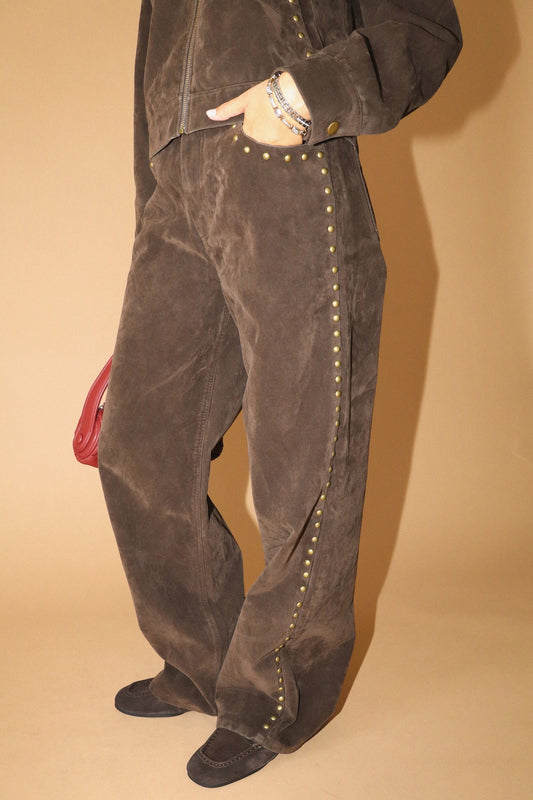 studded suede pants