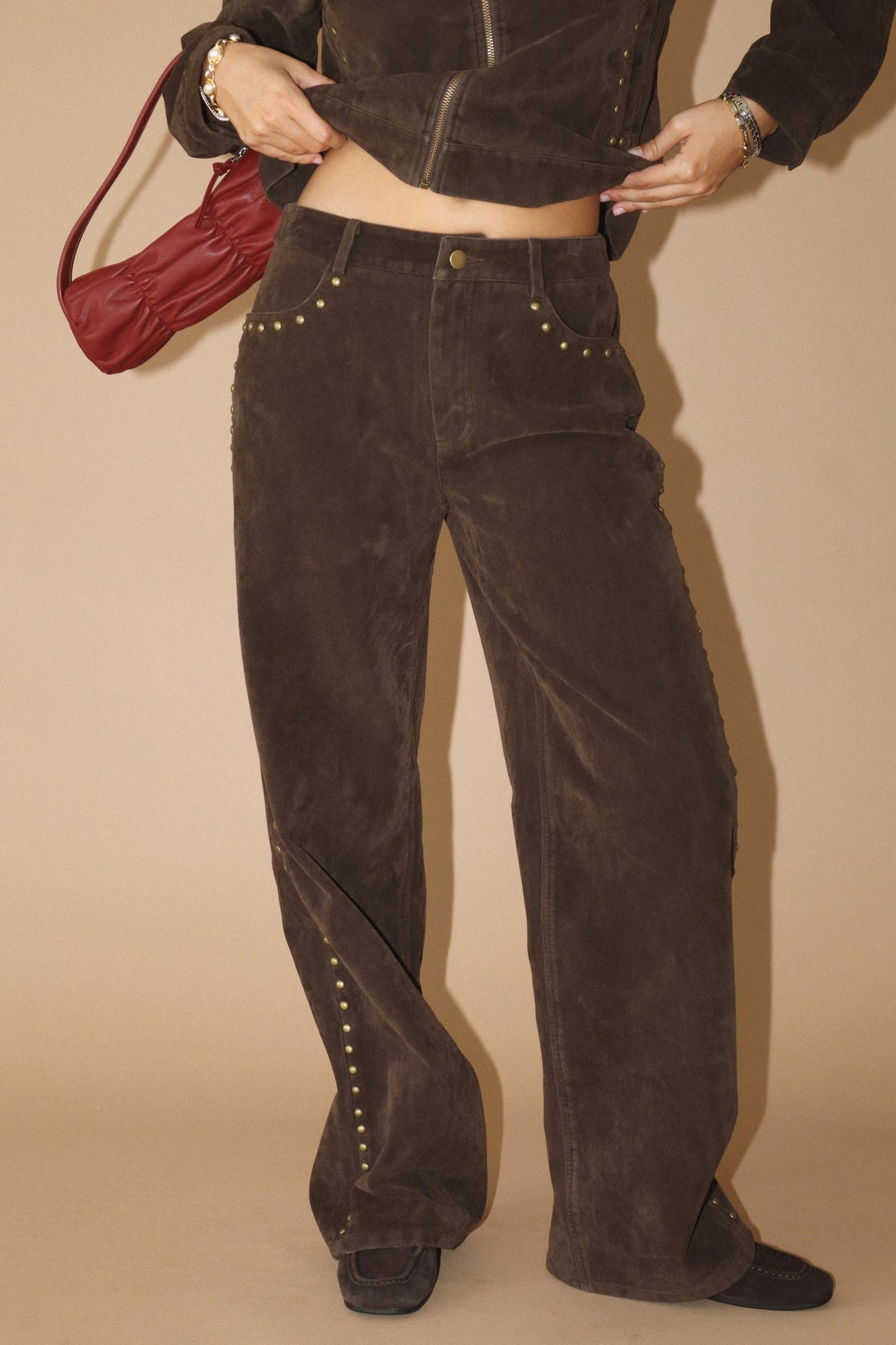 studded suede pants