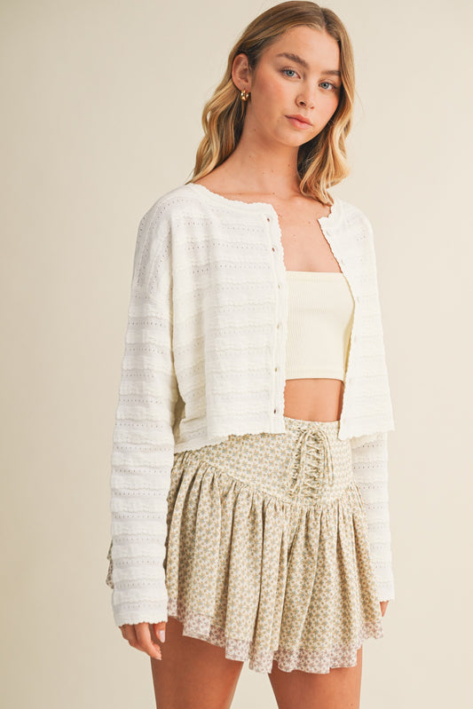 wavy pointelle cardigan