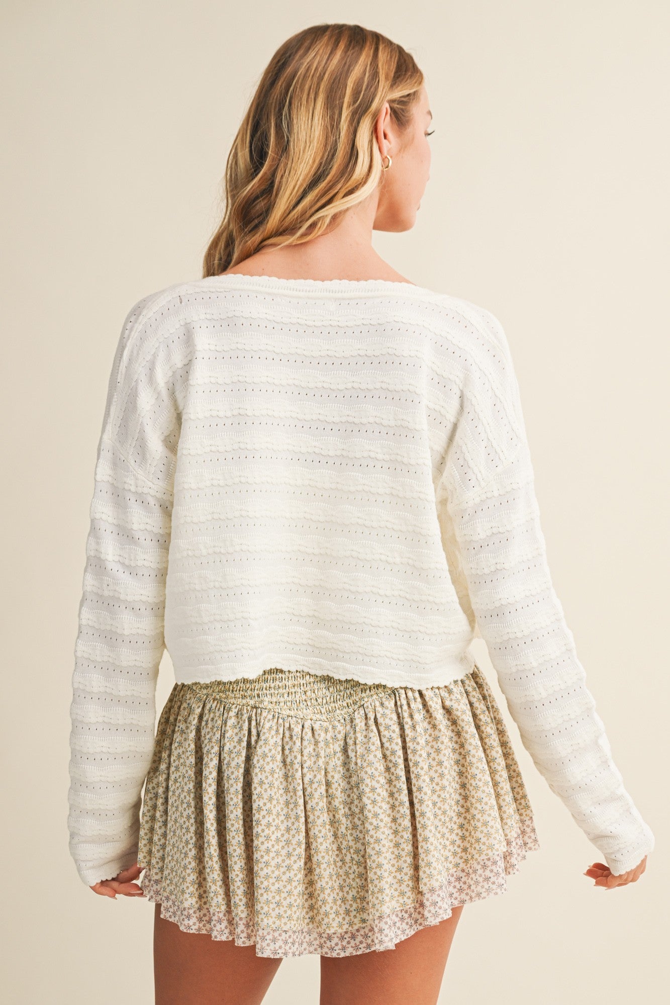wavy pointelle cardigan