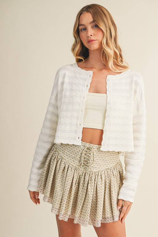 wavy pointelle cardigan