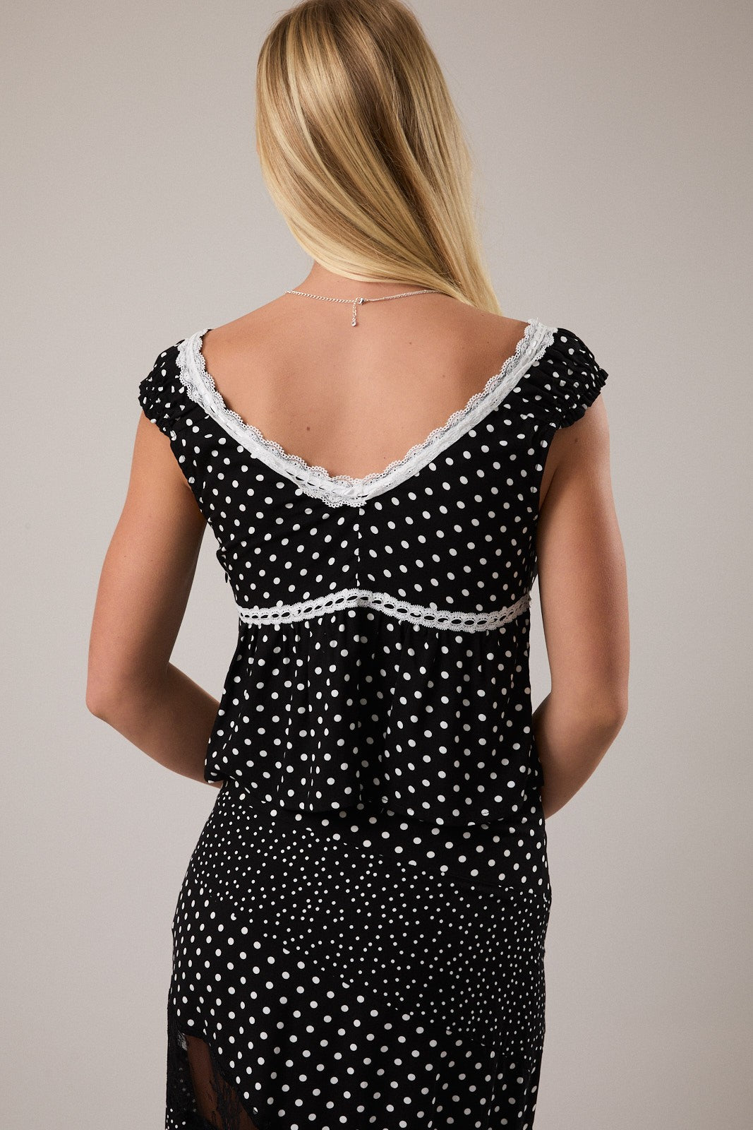 polka lace trim top