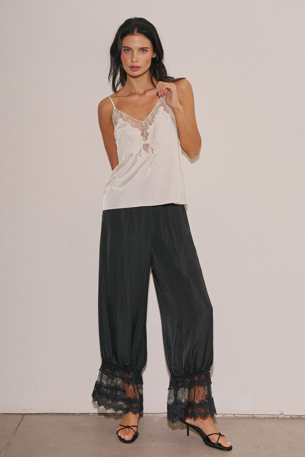 simply satin lace tank