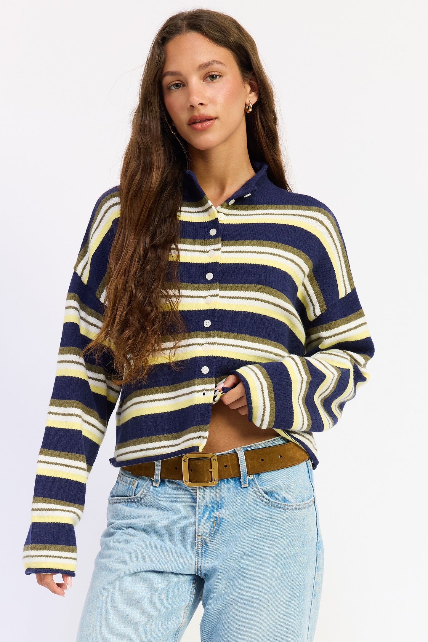 mock neck cardigan