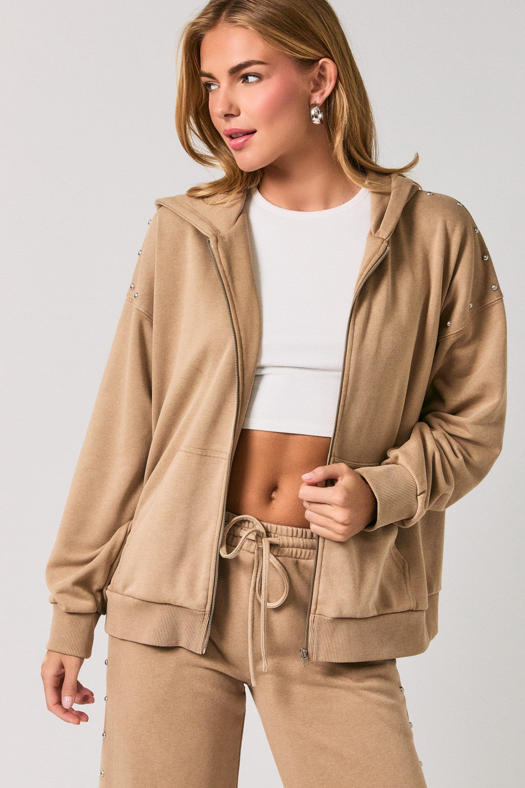 washed studded hoodie