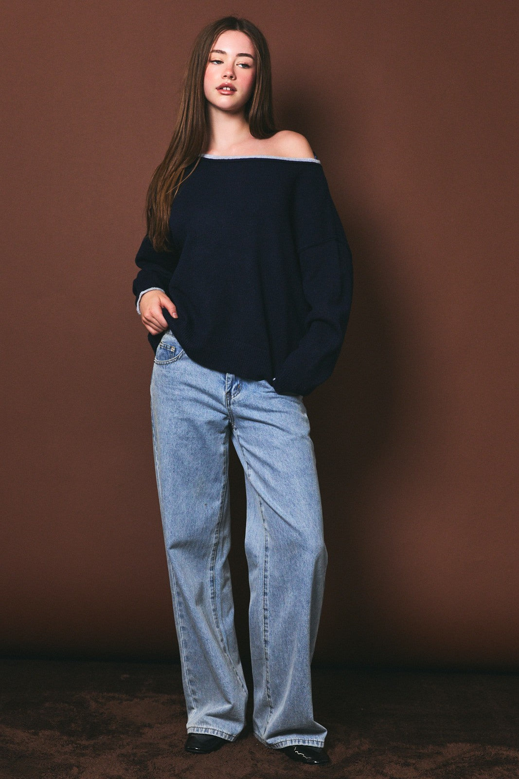 boatneck contrast sweater