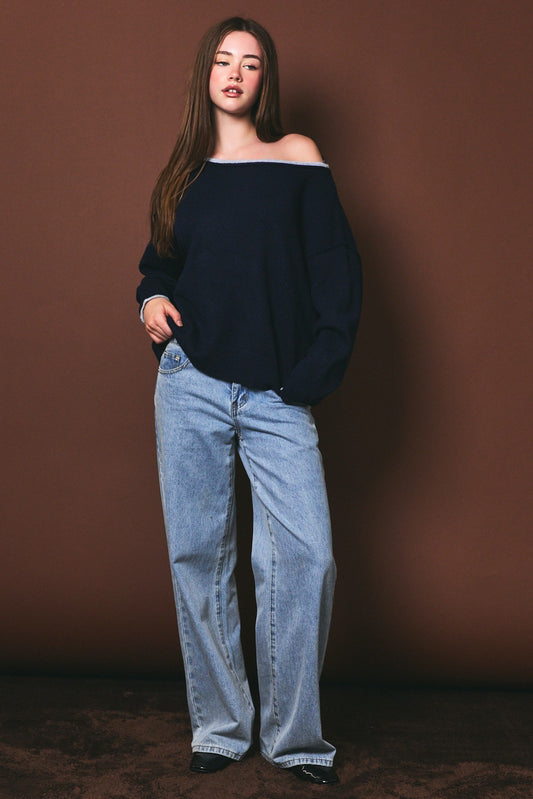 boatneck contrast sweater