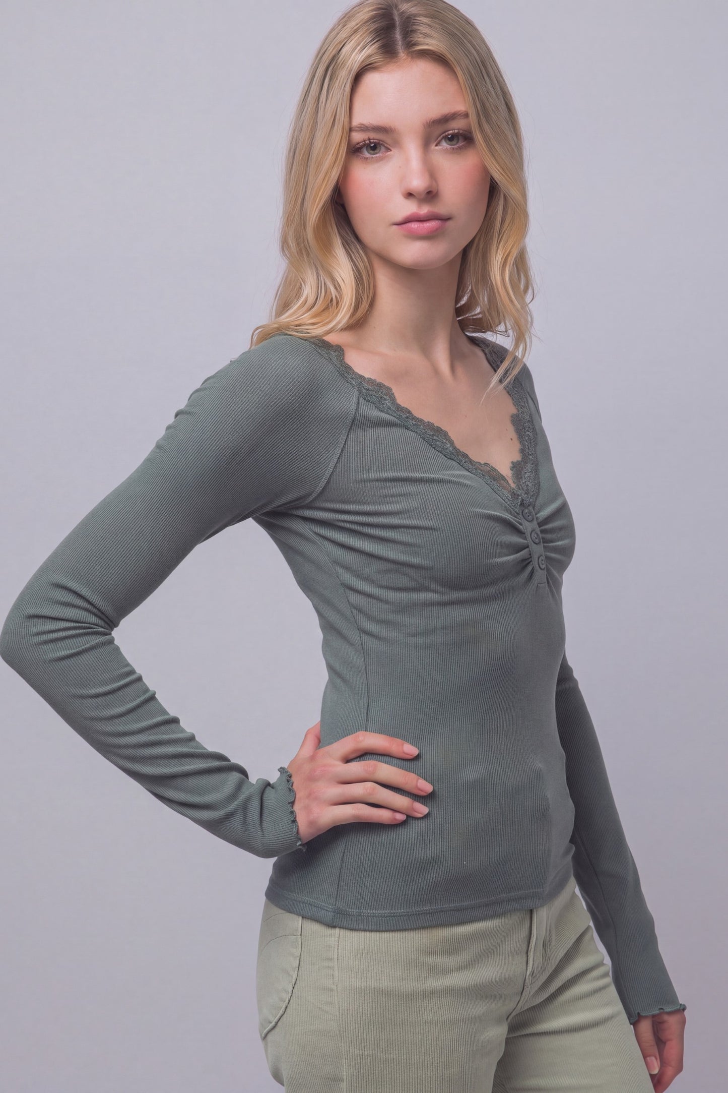 lace trim henley top