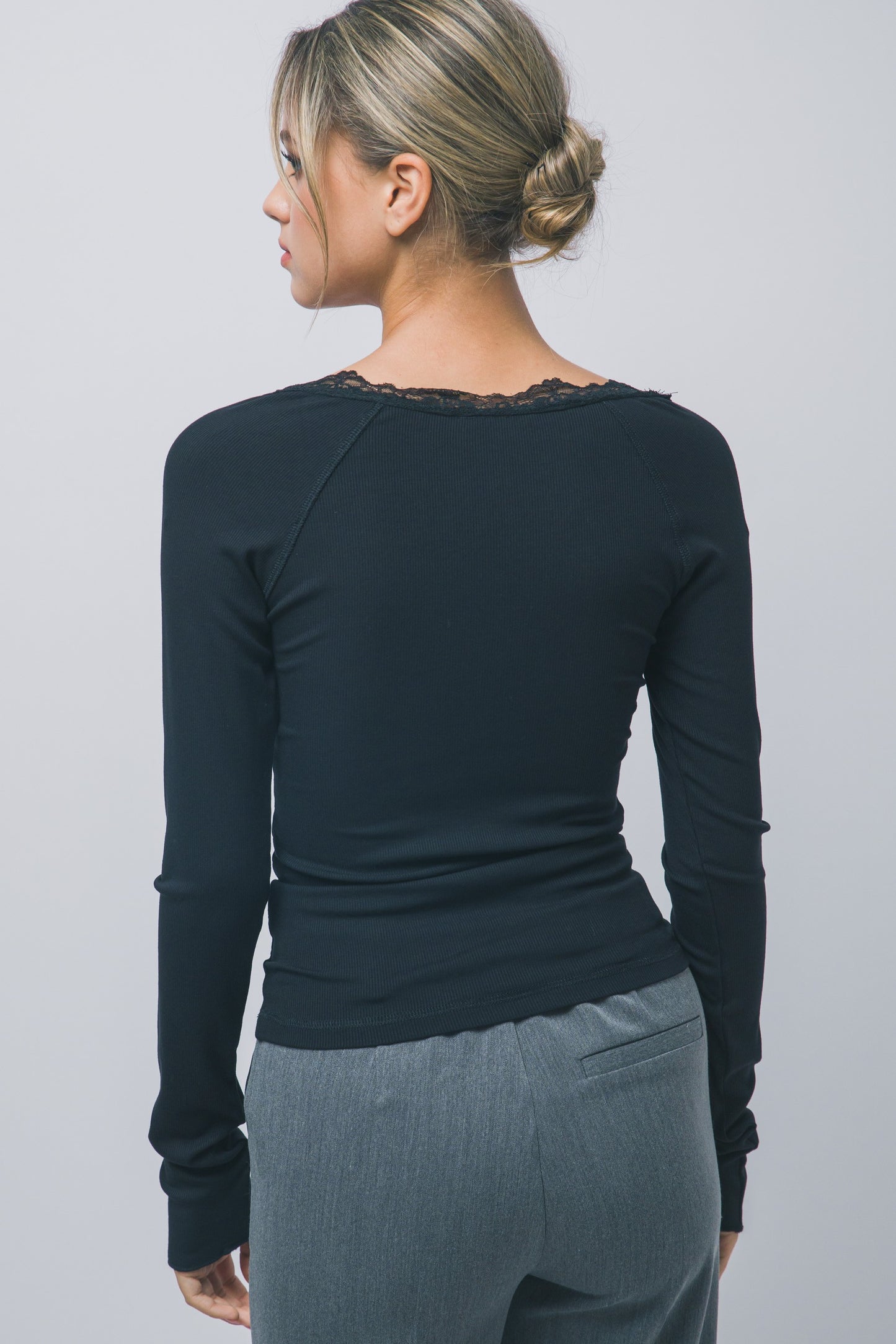 lace trim henley top