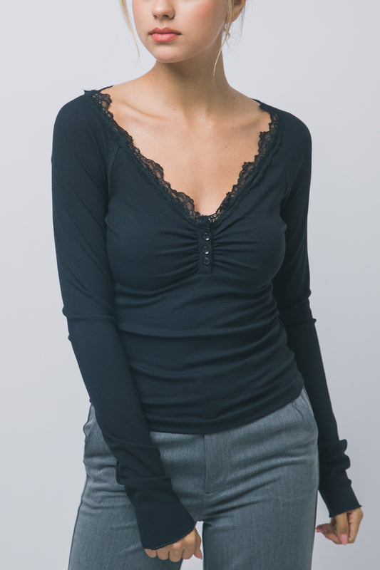 lace trim henley top