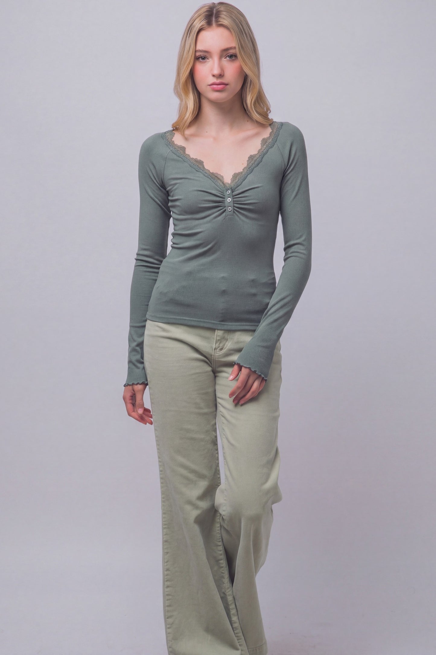 lace trim henley top