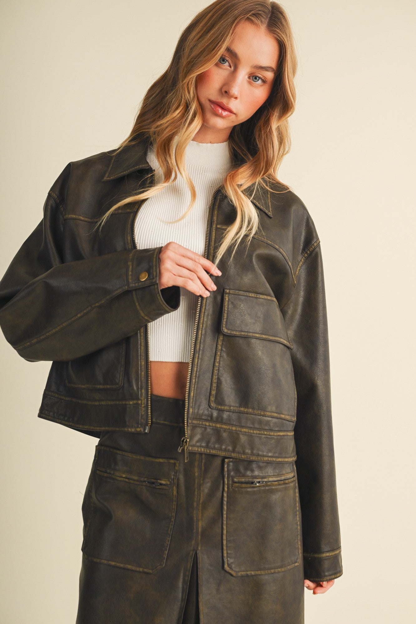 faux leather utility jacket