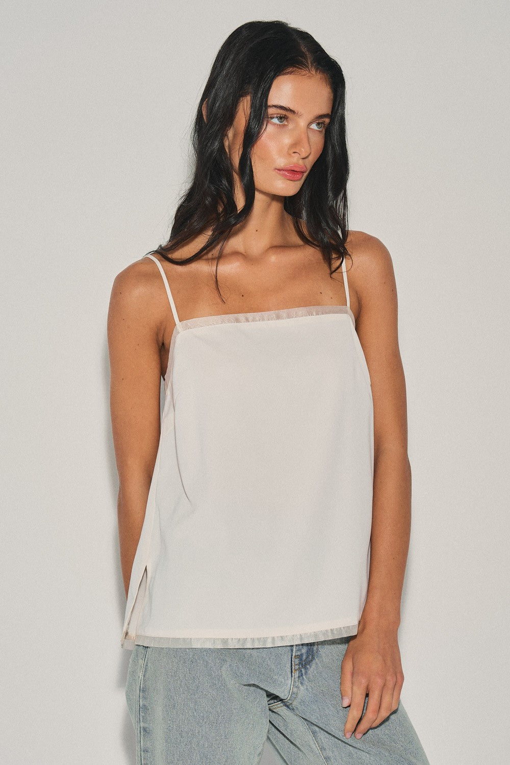 organza trim satin tank