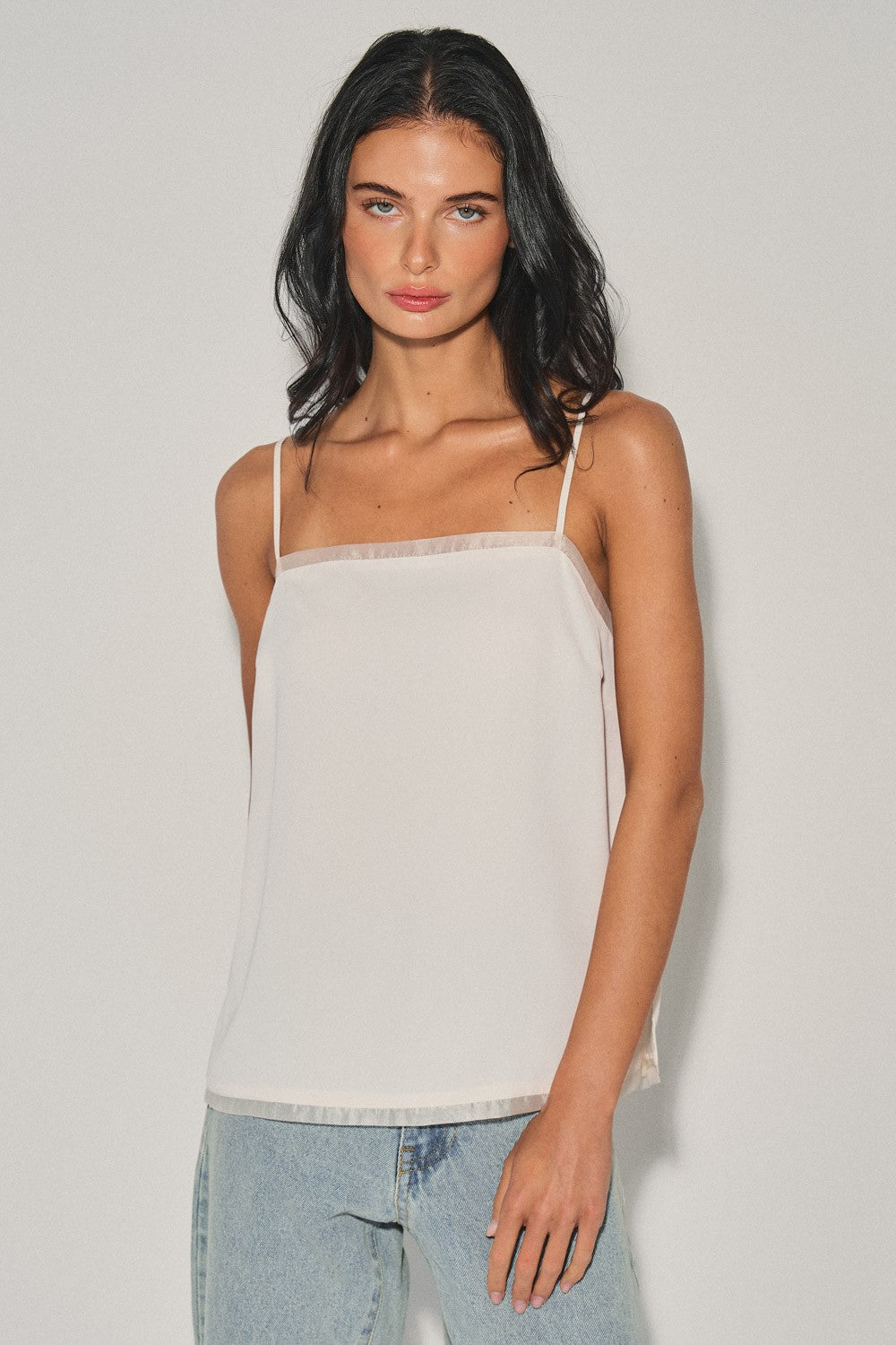 organza trim satin tank