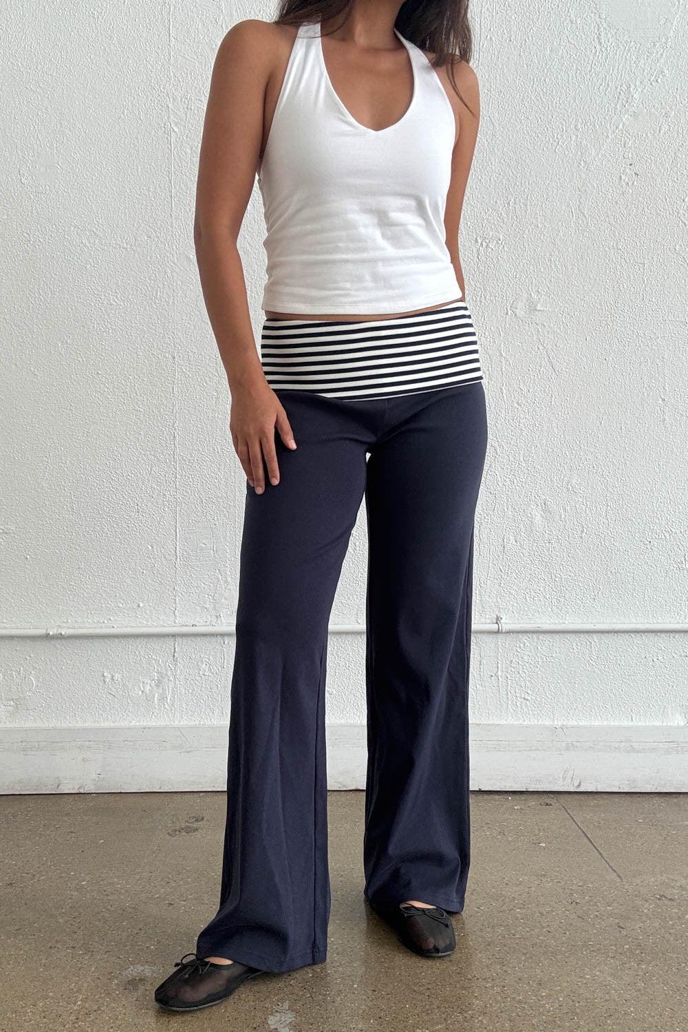 stripe contrast foldover pants