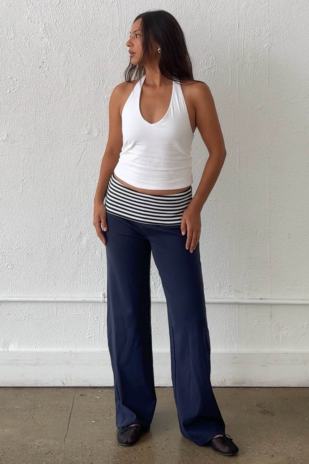 stripe contrast foldover pants