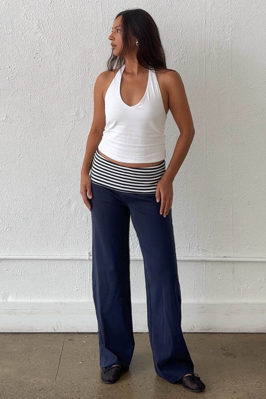 stripe contrast foldover pants